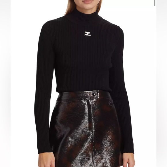 COURREGES BLACK RIBBED RE EDITION EMBROIDERED TURTLENECK - Picture 3 of 4